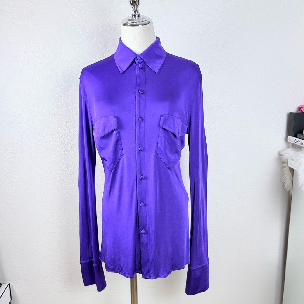Luxury Kwaidan Editions 6 Purple Liquid Slinky Blouse 70’s Indie Whimsygoth‎